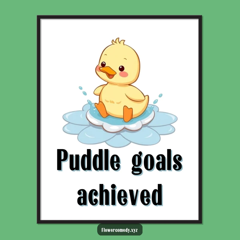 Funny Duckling Flower Puddle Poster: Adorable Wall Art for a Splash of Joy