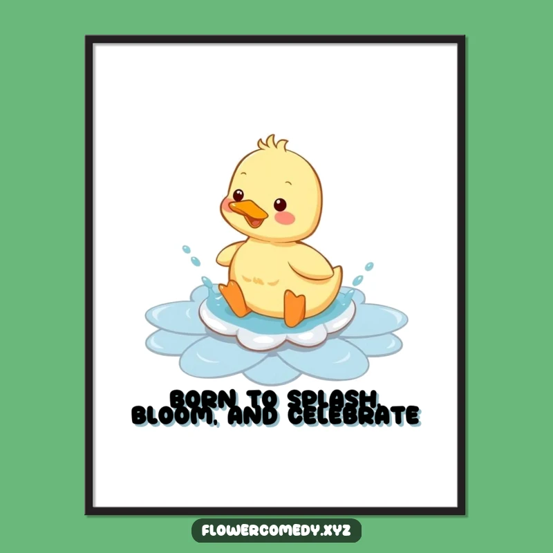 Funny Free Printable Wall Art: Playful Duckling Splashing Joy, Downloadable DIY Home Decor!