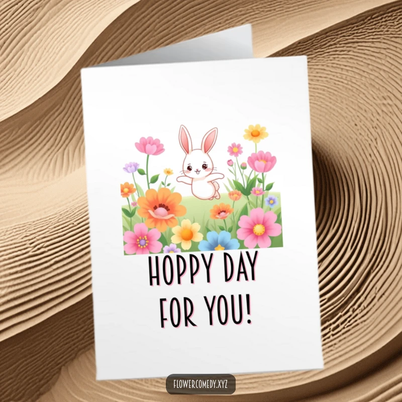 Free Printable cute bunny character hopping through flowers, perfect for a downloadable gift.