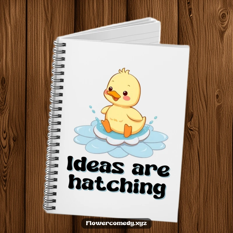 Funny duckling notebook, depicted splashing in a flower puddle, inspiring creativity and joy, a cute and practical funny gift.